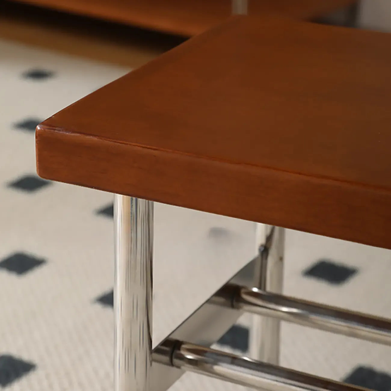 Retro Charming Rattan Metal Living Room Bench with Storage