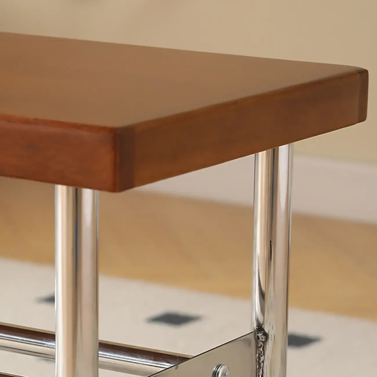 Retro Charming Rattan Metal Living Room Bench with Storage