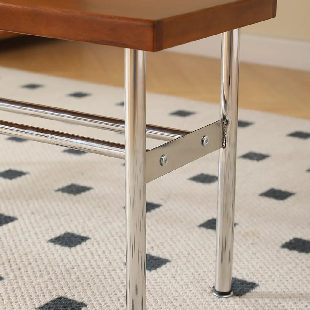 Retro Charming Rattan Metal Living Room Bench with Storage