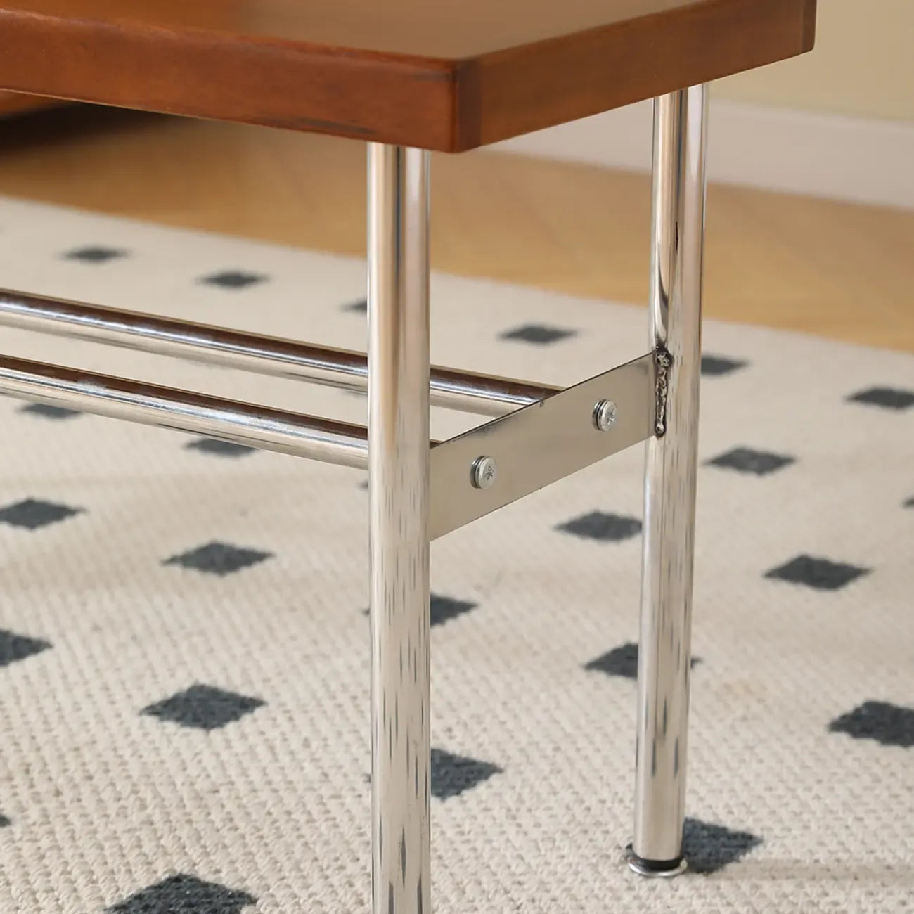 Retro Charming Rattan Metal Living Room Bench with Storage