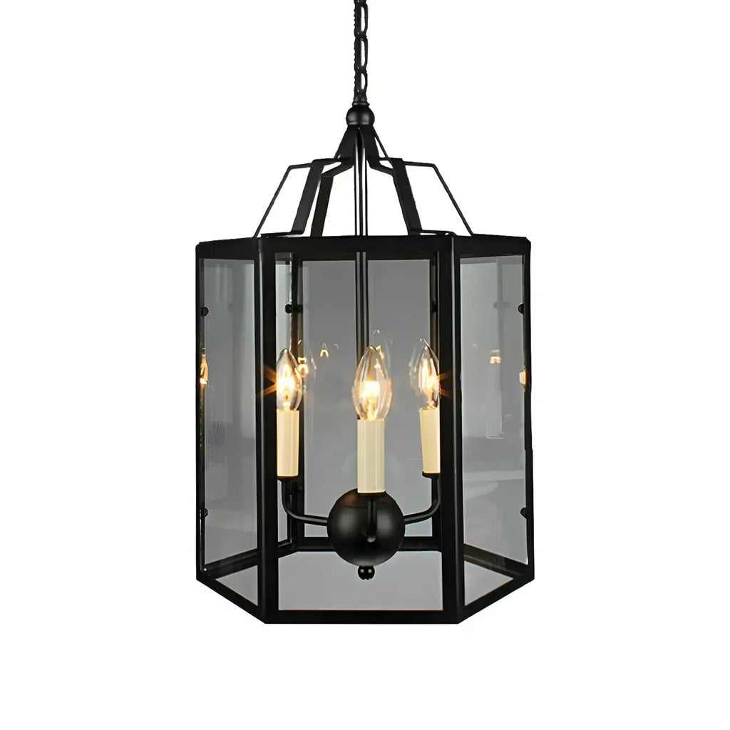 3-Light Clear Glass Hanging Chandelier Vintage Black/White Candle Pendant Light Fixture