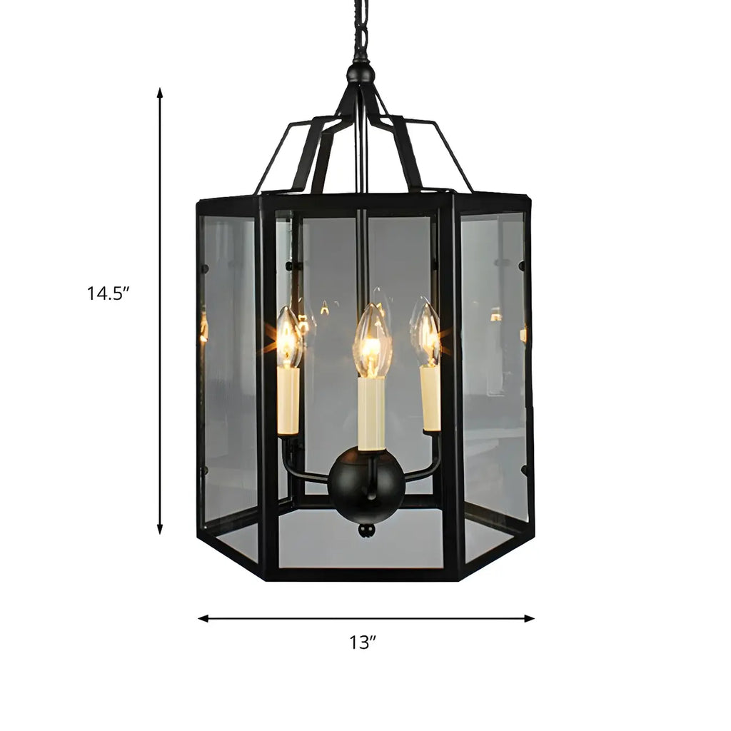 3-Light Clear Glass Hanging Chandelier Vintage Black/White Candle Pendant Light Fixture