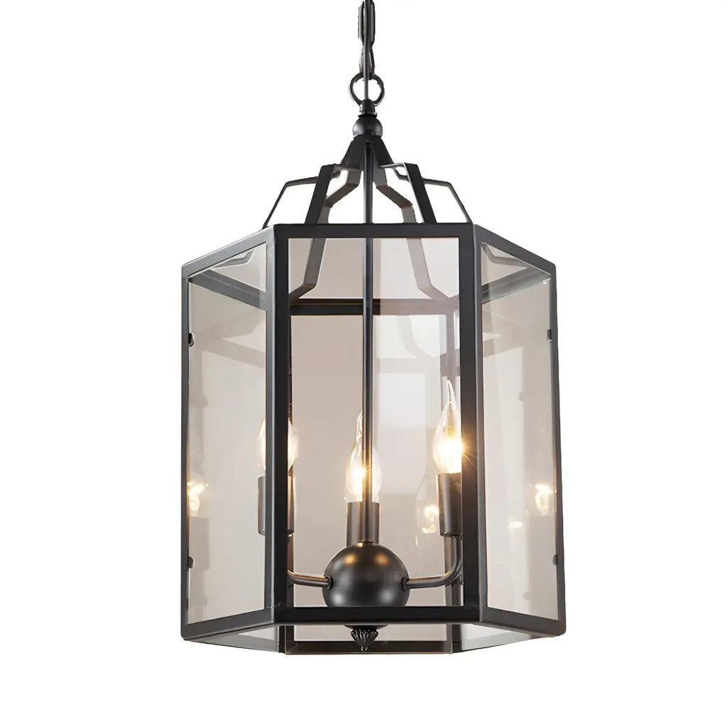 3-Light Clear Glass Hanging Chandelier Vintage Black/White Candle Pendant Light Fixture