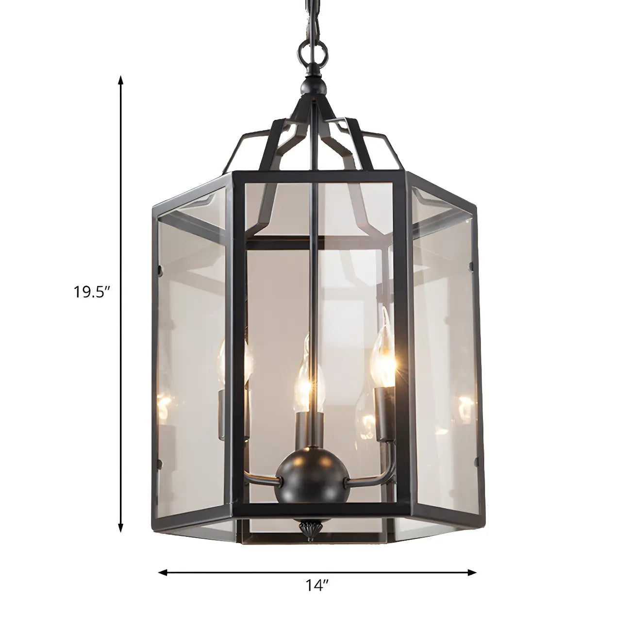 3-Light Clear Glass Hanging Chandelier Vintage Black/White Candle Pendant Light Fixture