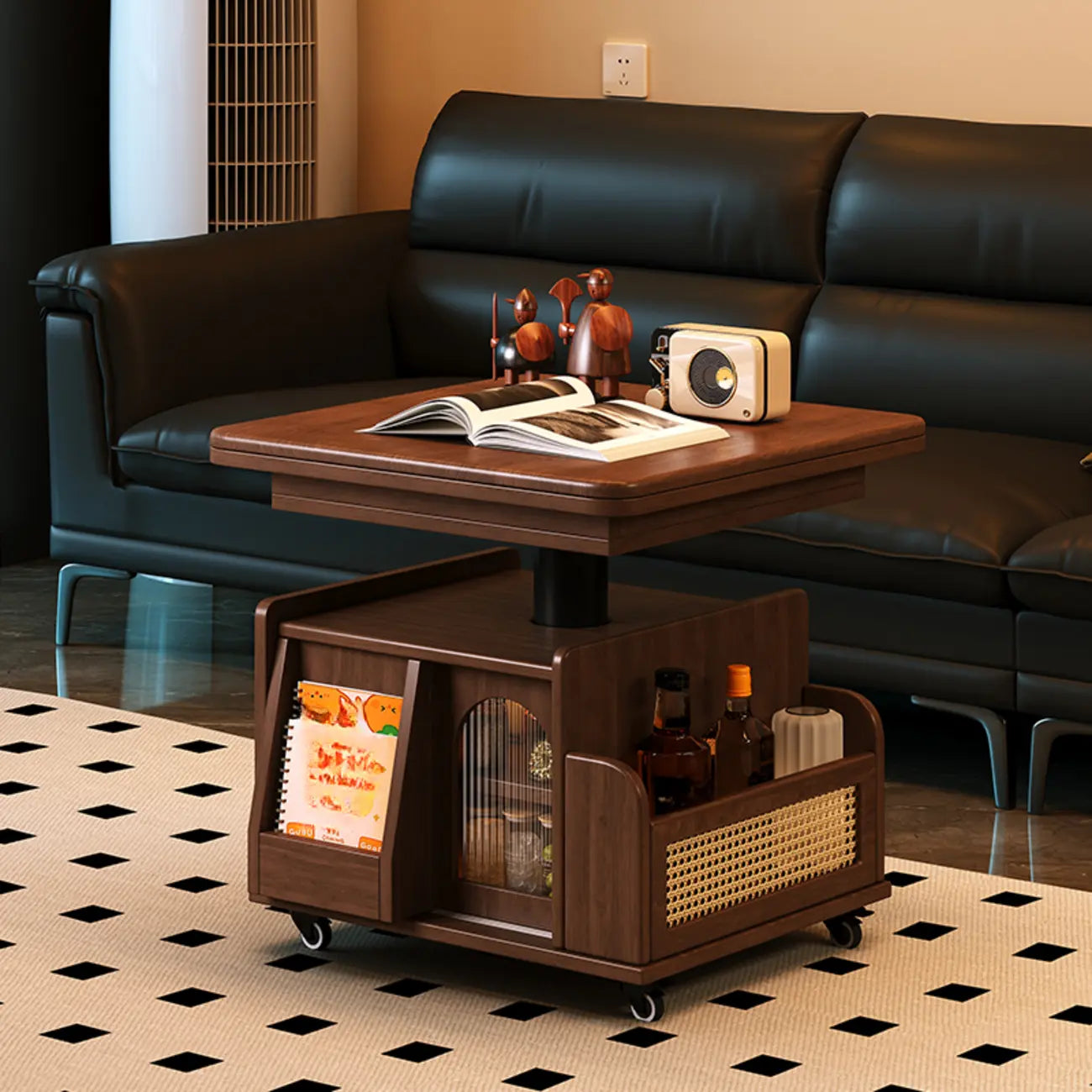 Square Extendable Wooden Wheeled Lift-Top Coffee Table