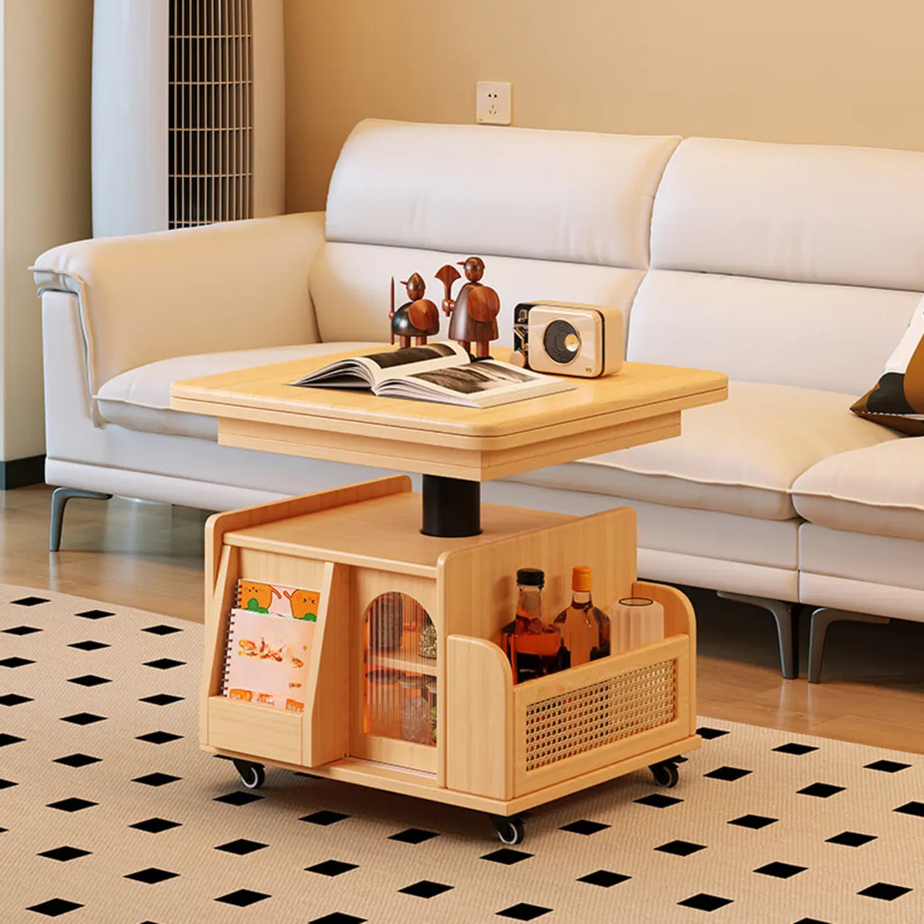 Square Extendable Wooden Wheeled Lift-Top Coffee Table