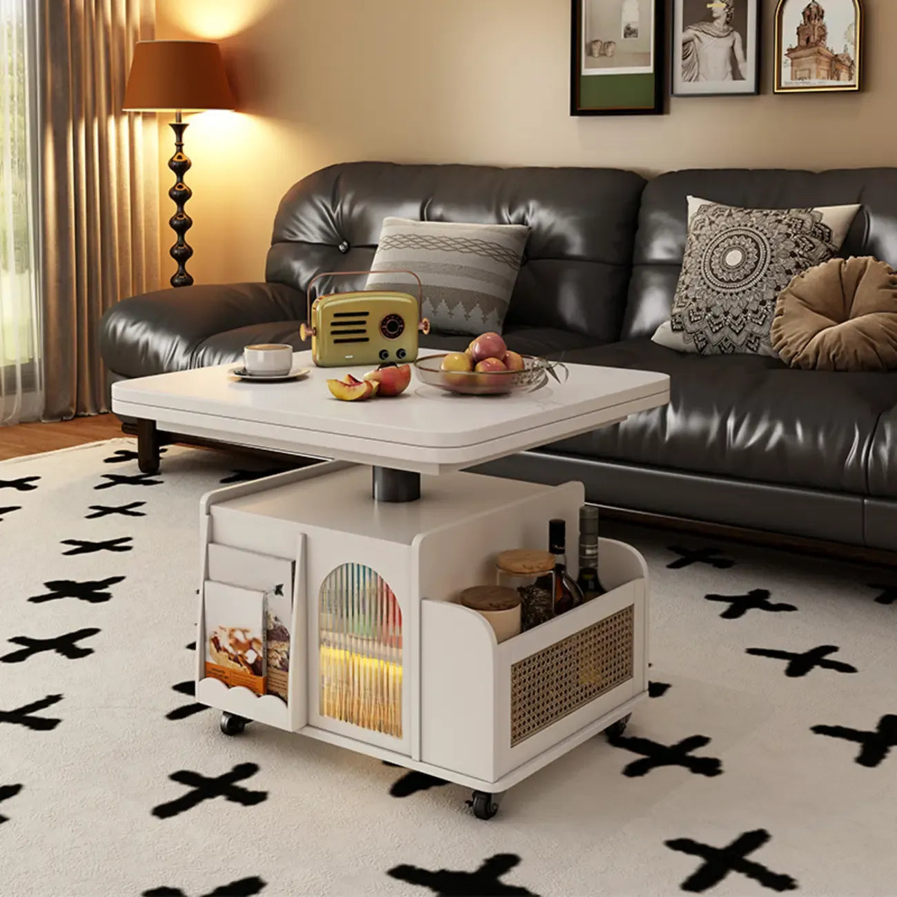 Square Extendable Wooden Wheeled Lift-Top Coffee Table