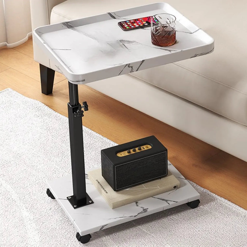 Adjustable Round Wood C-Shaped Wheel Side Table