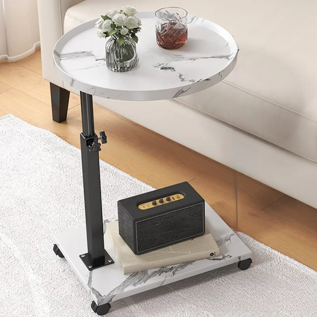 Adjustable Round Wood C-Shaped Wheel Side Table