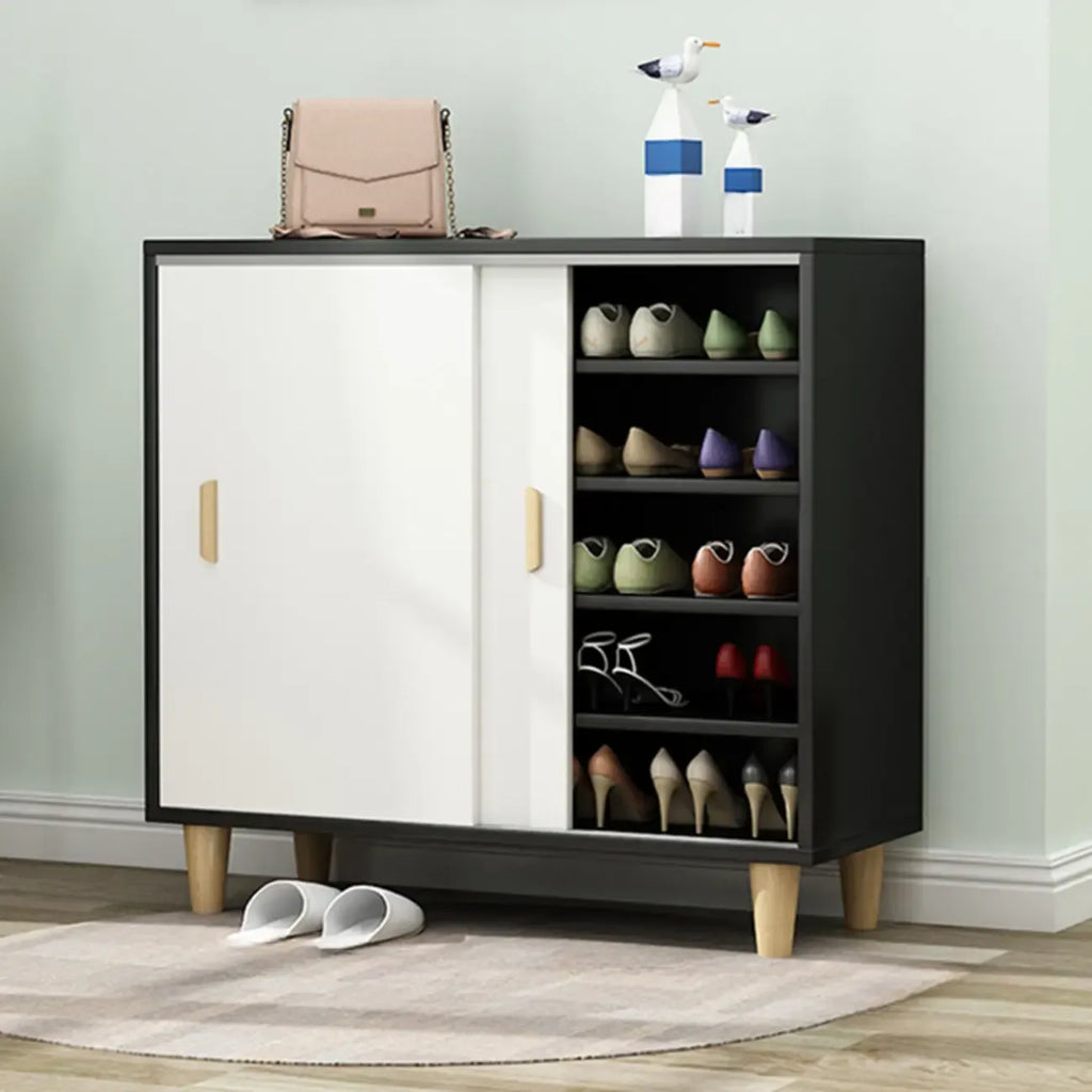 Freestanding Spacious Sliding Door 6-Tier Wood Shoe Cabinet