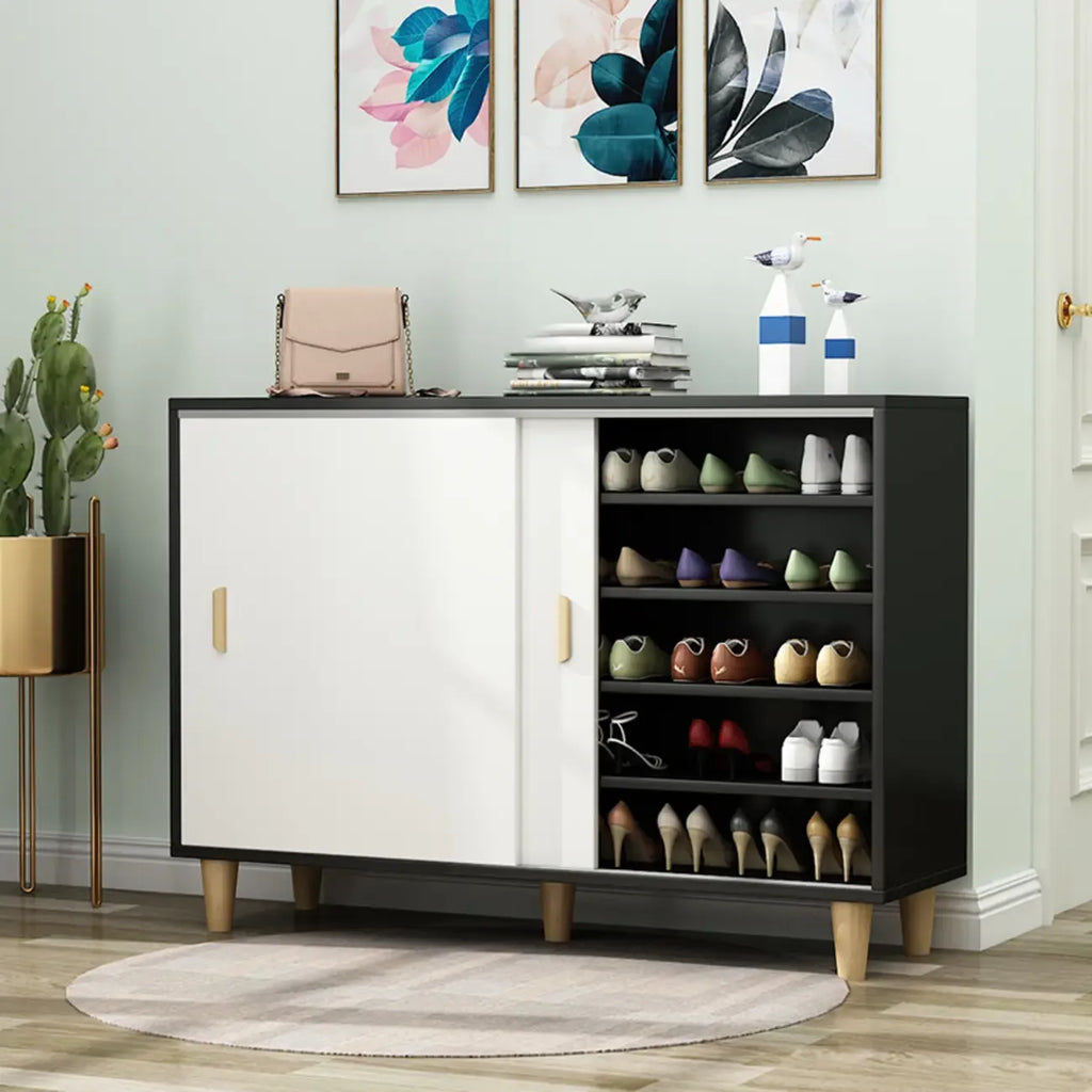 Freestanding Spacious Sliding Door 6-Tier Wood Shoe Cabinet