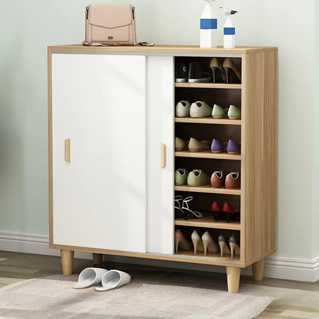 Freestanding Spacious Sliding Door 6-Tier Wood Shoe Cabinet