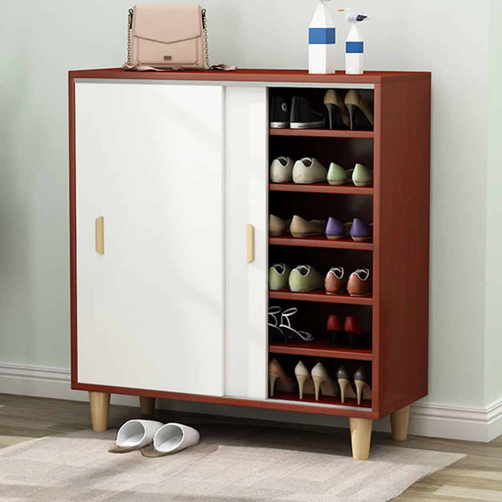 Freestanding Spacious Sliding Door 6-Tier Wood Shoe Cabinet