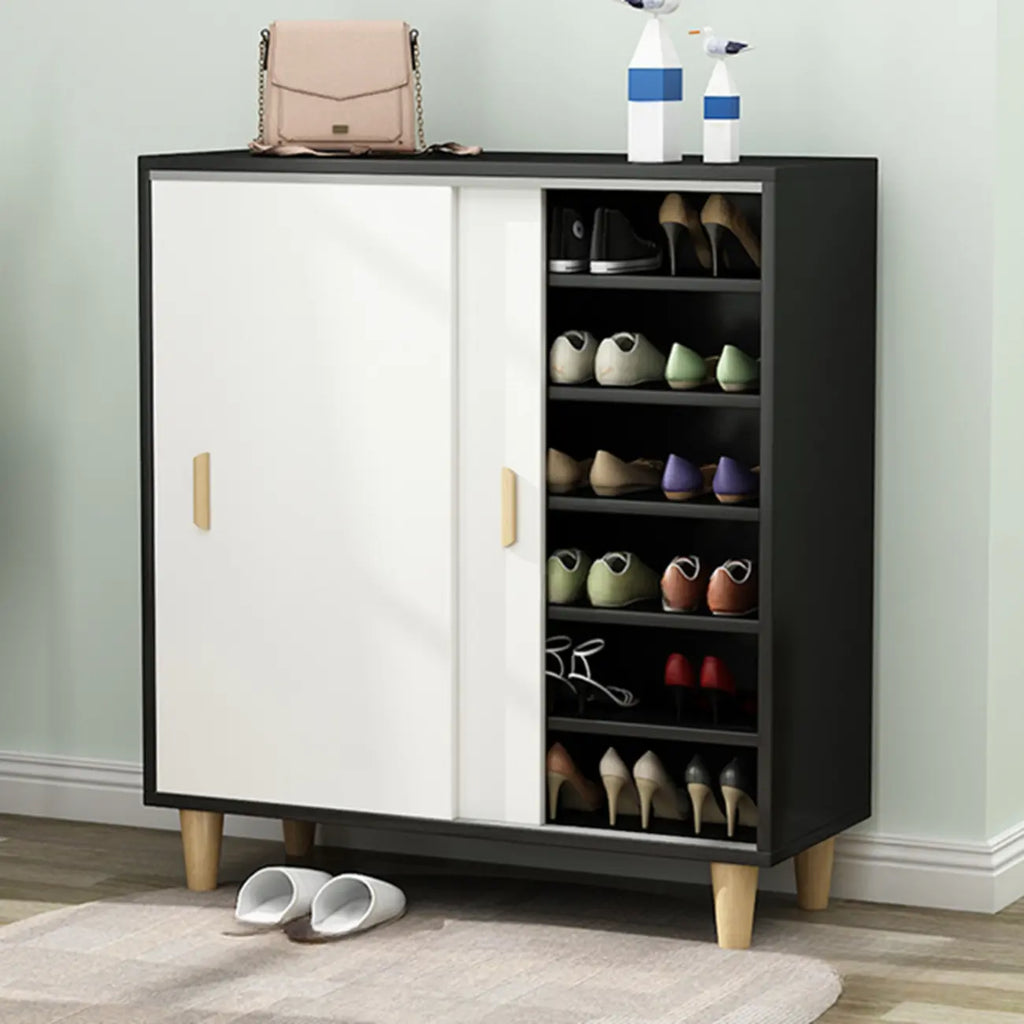 Freestanding Spacious Sliding Door 6-Tier Wood Shoe Cabinet