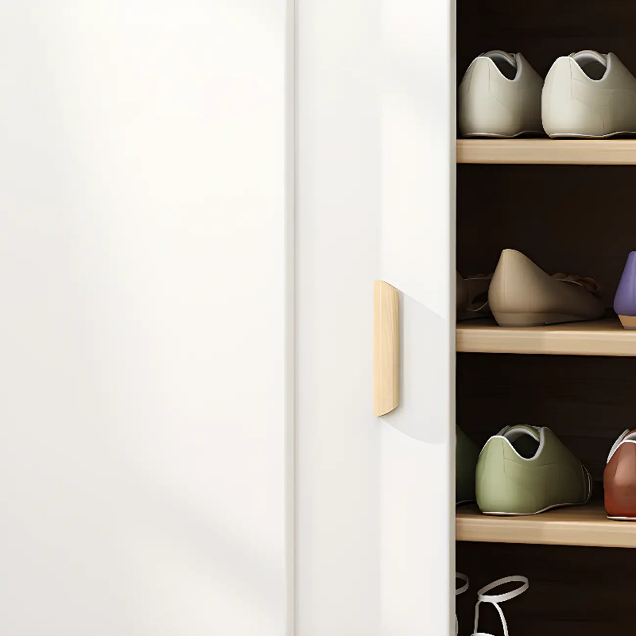 Freestanding Spacious Sliding Door 6-Tier Wood Shoe Cabinet