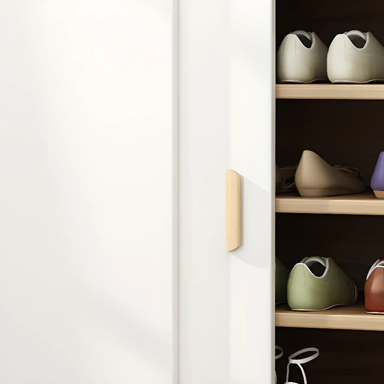 Freestanding Spacious Sliding Door 6-Tier Wood Shoe Cabinet