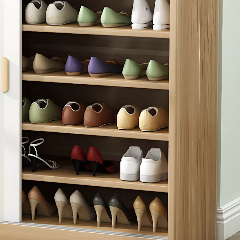 Freestanding Spacious Sliding Door 6-Tier Wood Shoe Cabinet