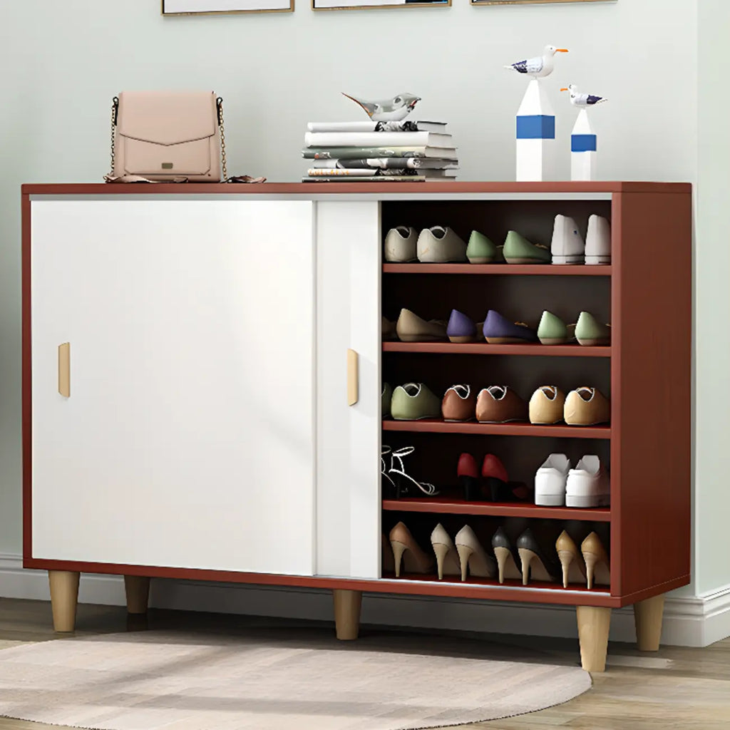 Freestanding Spacious Sliding Door 6-Tier Wood Shoe Cabinet