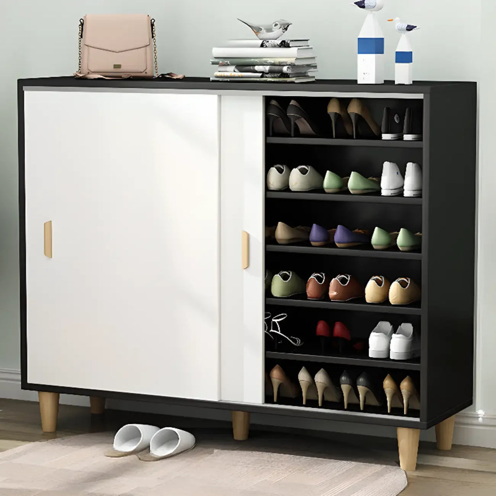 Freestanding Spacious Sliding Door 6-Tier Wood Shoe Cabinet