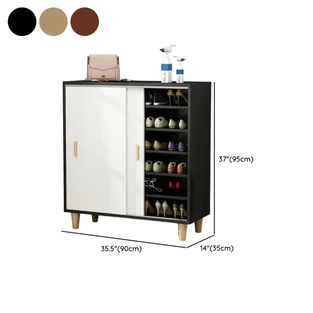 Freestanding Spacious Sliding Door 6-Tier Wood Shoe Cabinet