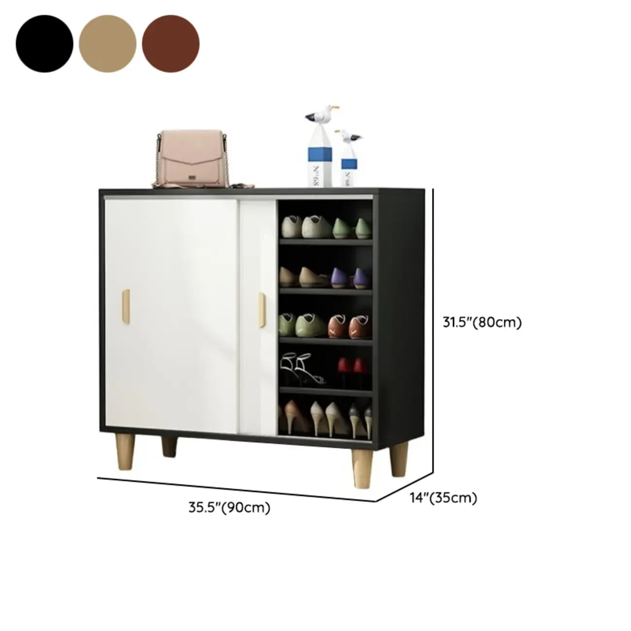 Freestanding Spacious Sliding Door 6-Tier Wood Shoe Cabinet