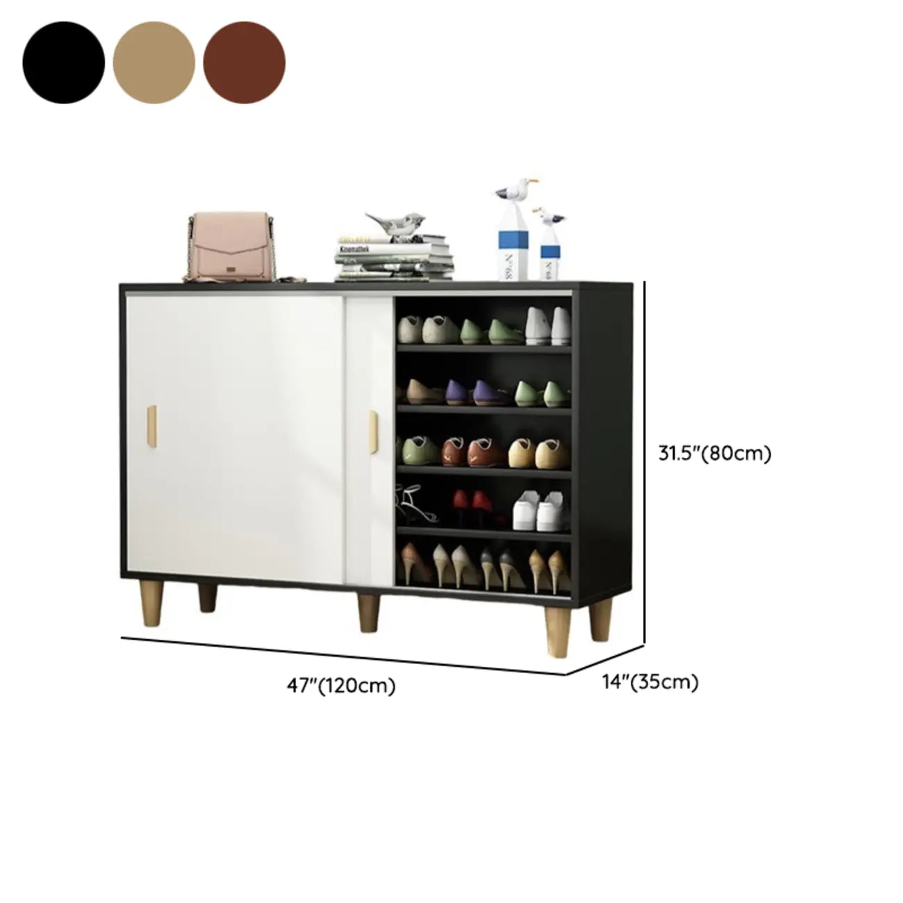 Freestanding Spacious Sliding Door 6-Tier Wood Shoe Cabinet