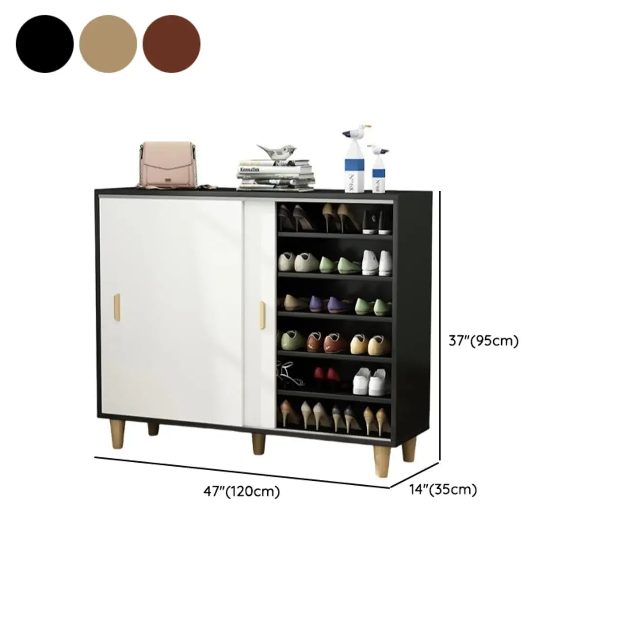 Freestanding Spacious Sliding Door 6-Tier Wood Shoe Cabinet