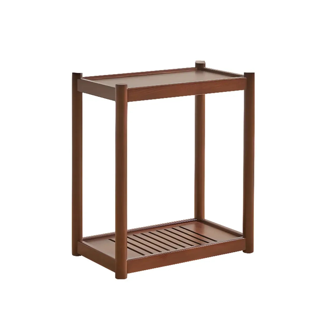 Minimalist Brown 2-Tier Tray Top Wooden End Table with Rollers
