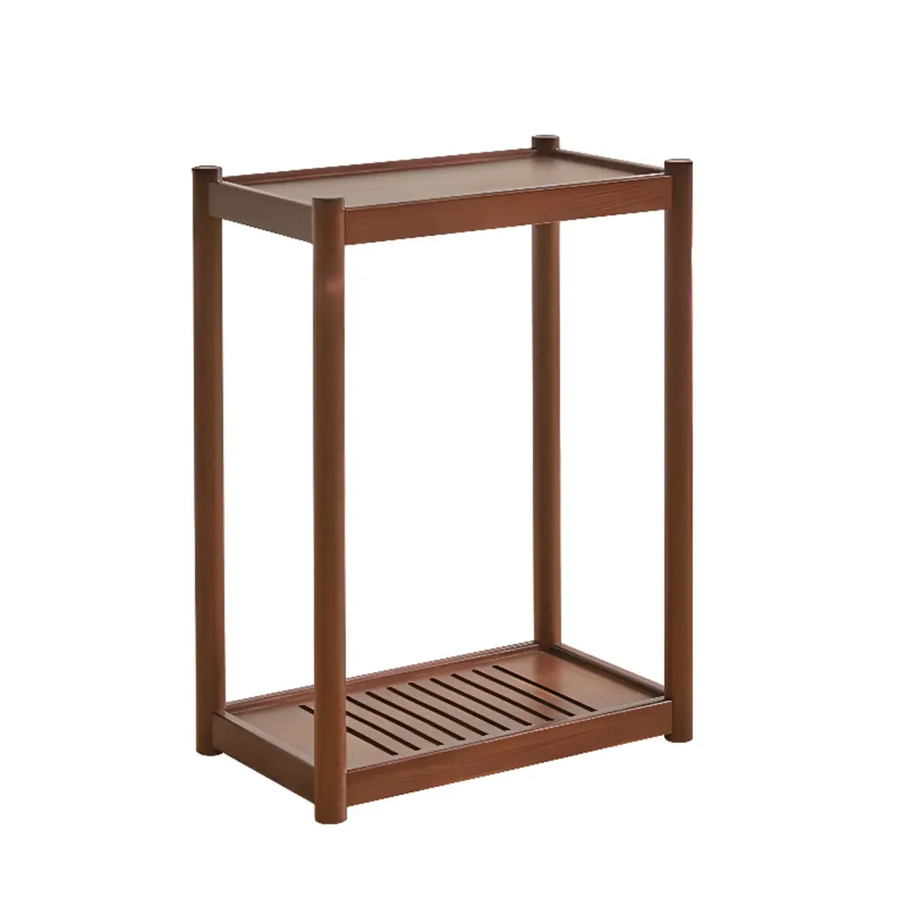 Minimalist Brown 2-Tier Tray Top Wooden End Table with Rollers