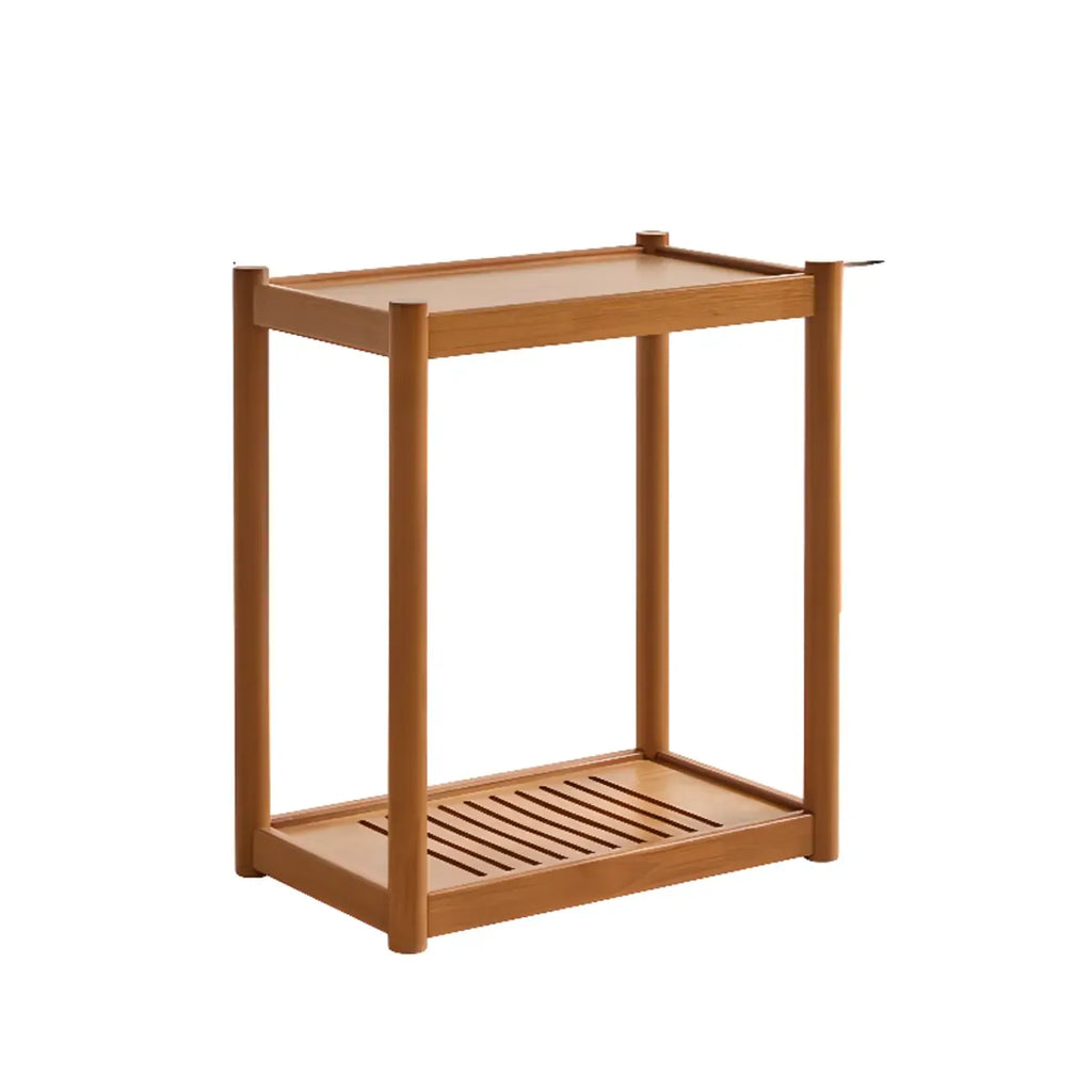 Minimalist Brown 2-Tier Tray Top Wooden End Table with Rollers