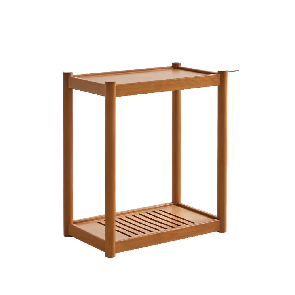 Minimalist Brown 2-Tier Tray Top Wooden End Table with Rollers