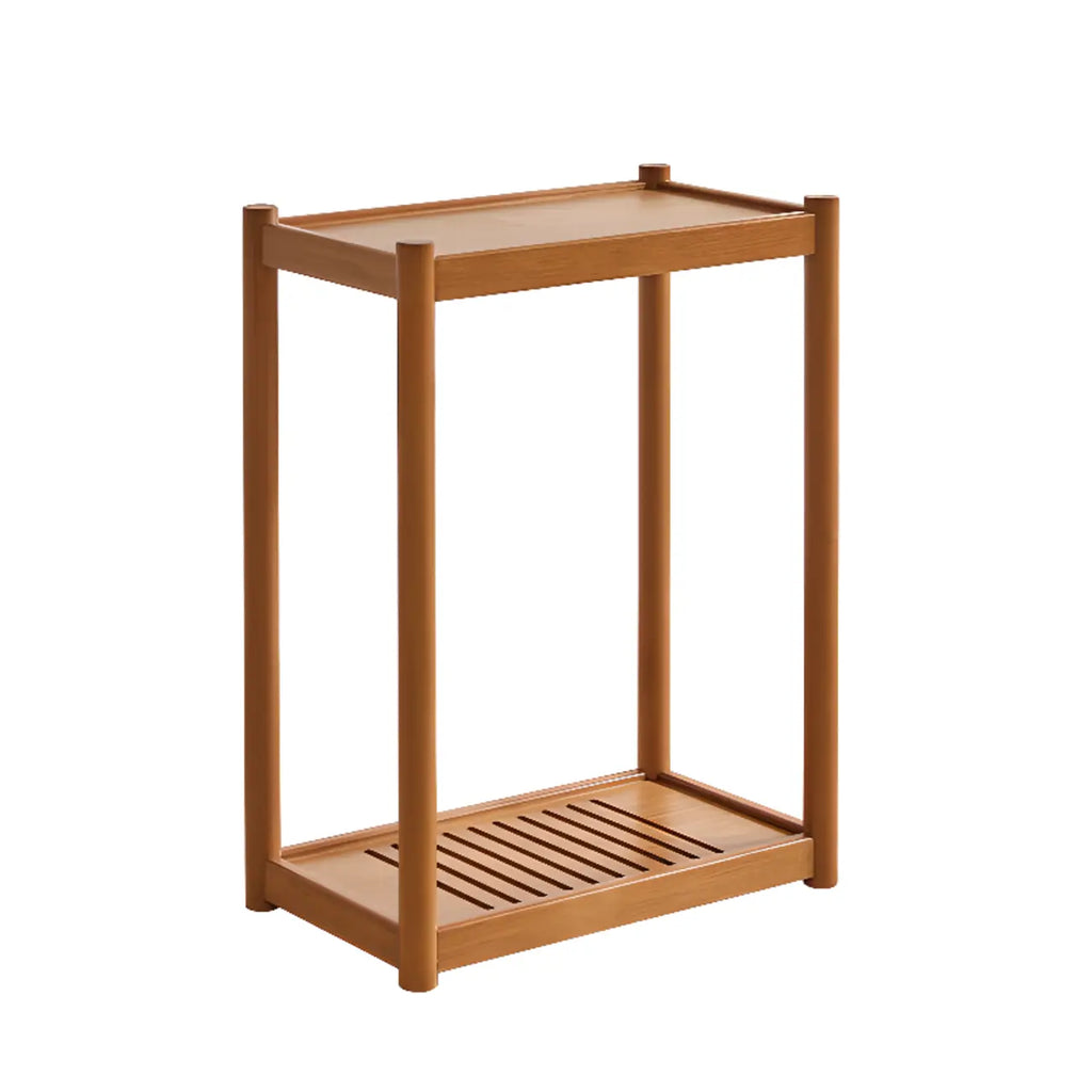 Minimalist Brown 2-Tier Tray Top Wooden End Table with Rollers