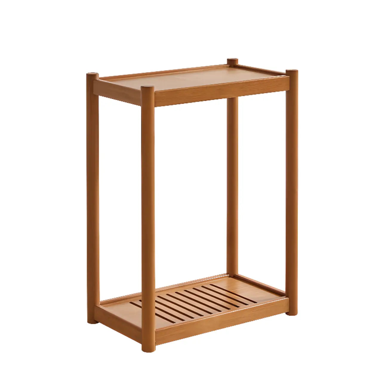 Minimalist Brown 2-Tier Tray Top Wooden End Table with Rollers
