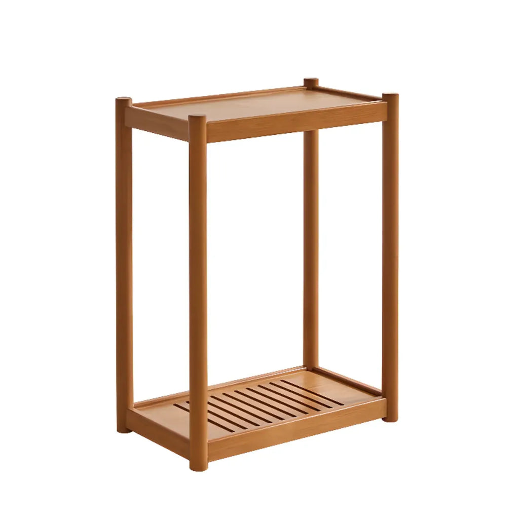 Minimalist Brown 2-Tier Tray Top Wooden End Table with Rollers
