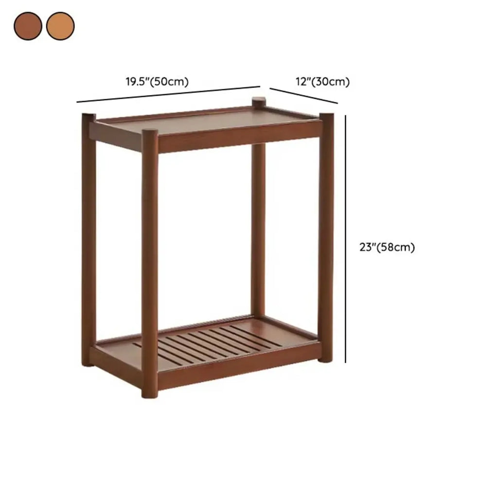 Minimalist Brown 2-Tier Tray Top Wooden End Table with Rollers