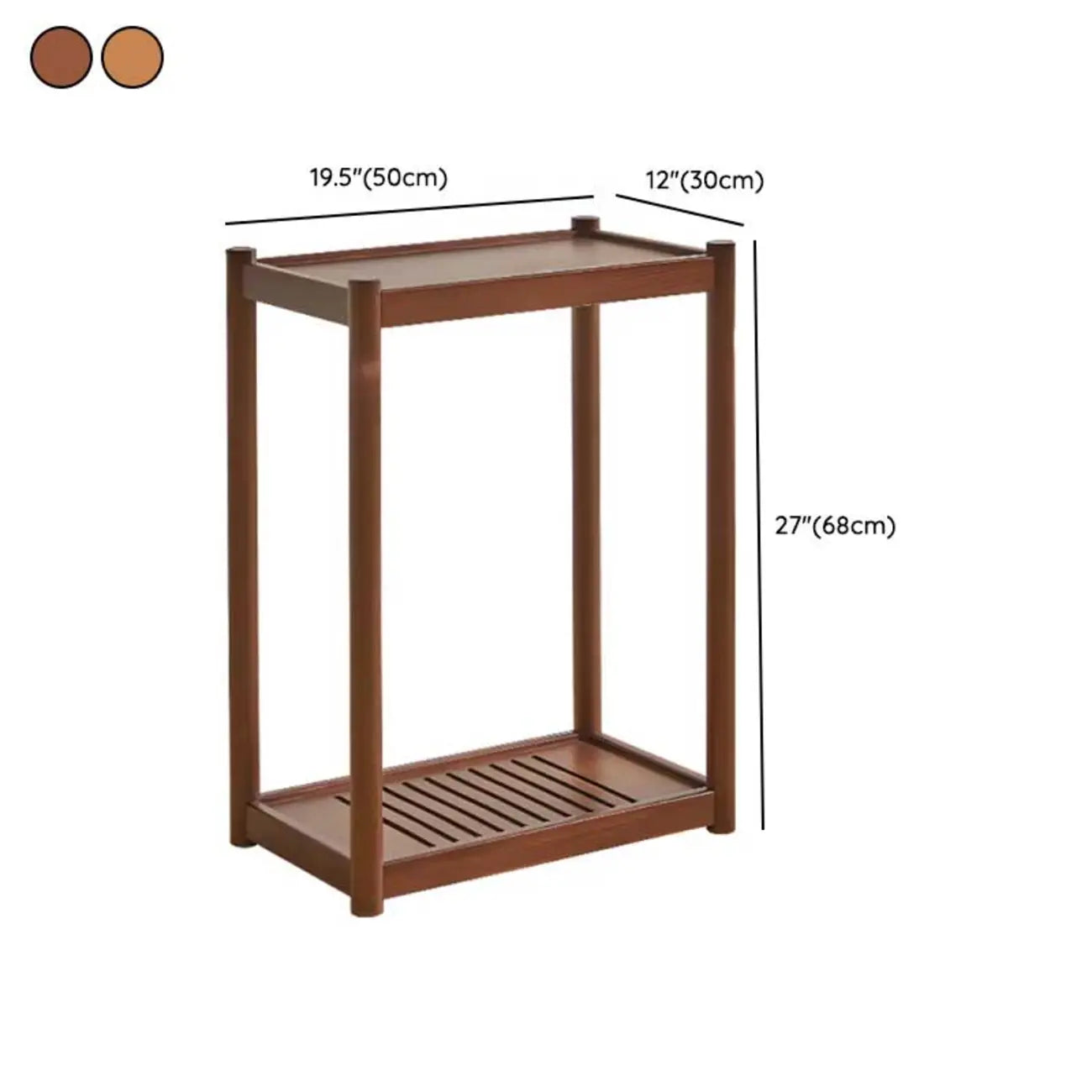Minimalist Brown 2-Tier Tray Top Wooden End Table with Rollers