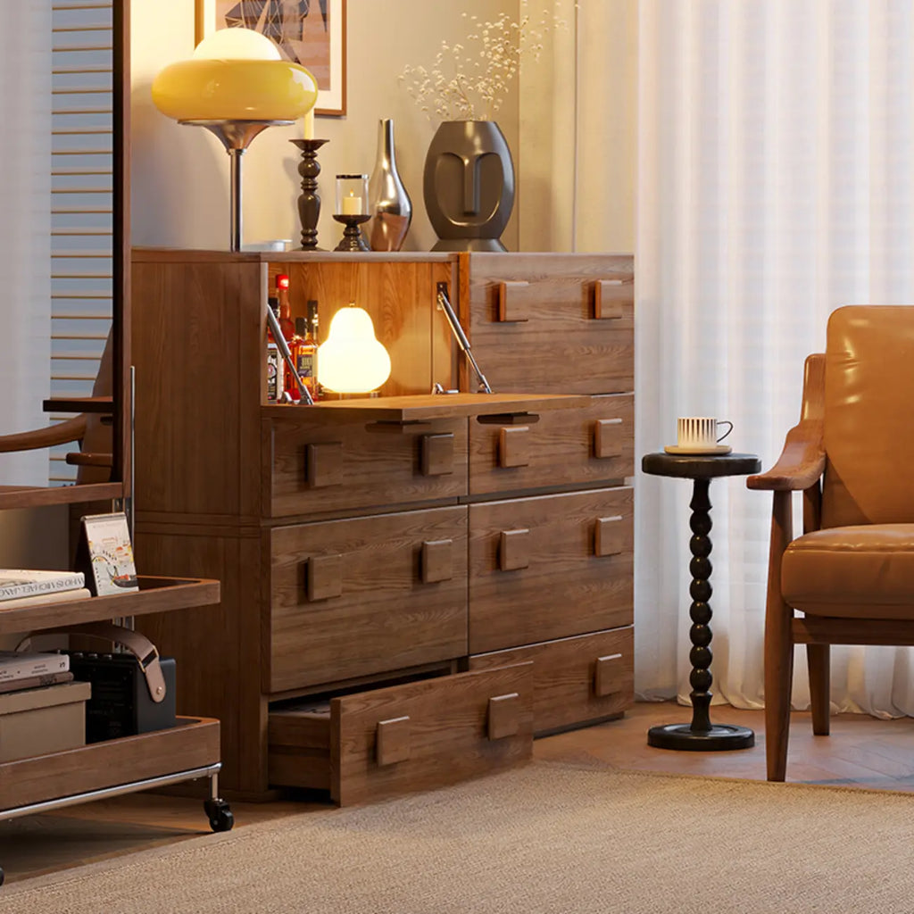 Drop-down Wood Chest Of Drawers Cabinet