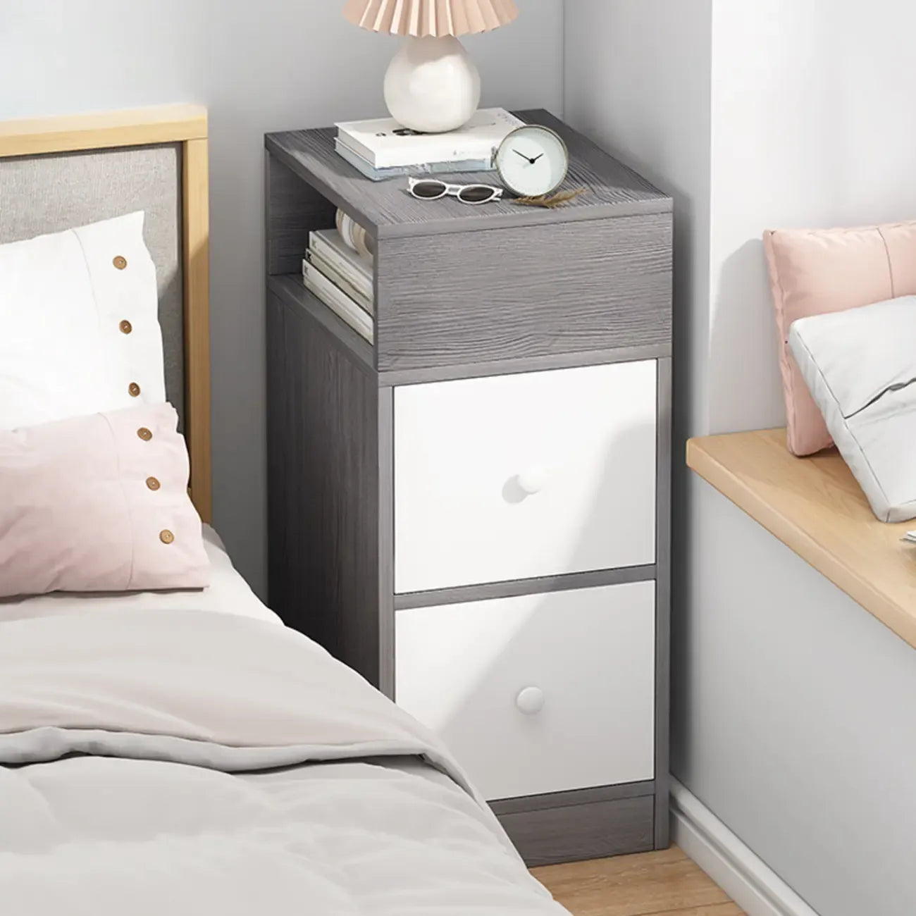 Natural Finish Casual Engineered Wood 3 Drawer Nightstand