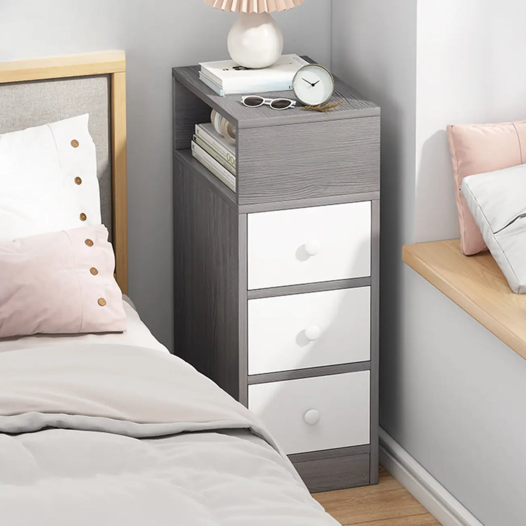 Natural Finish Casual Engineered Wood 3 Drawer Nightstand