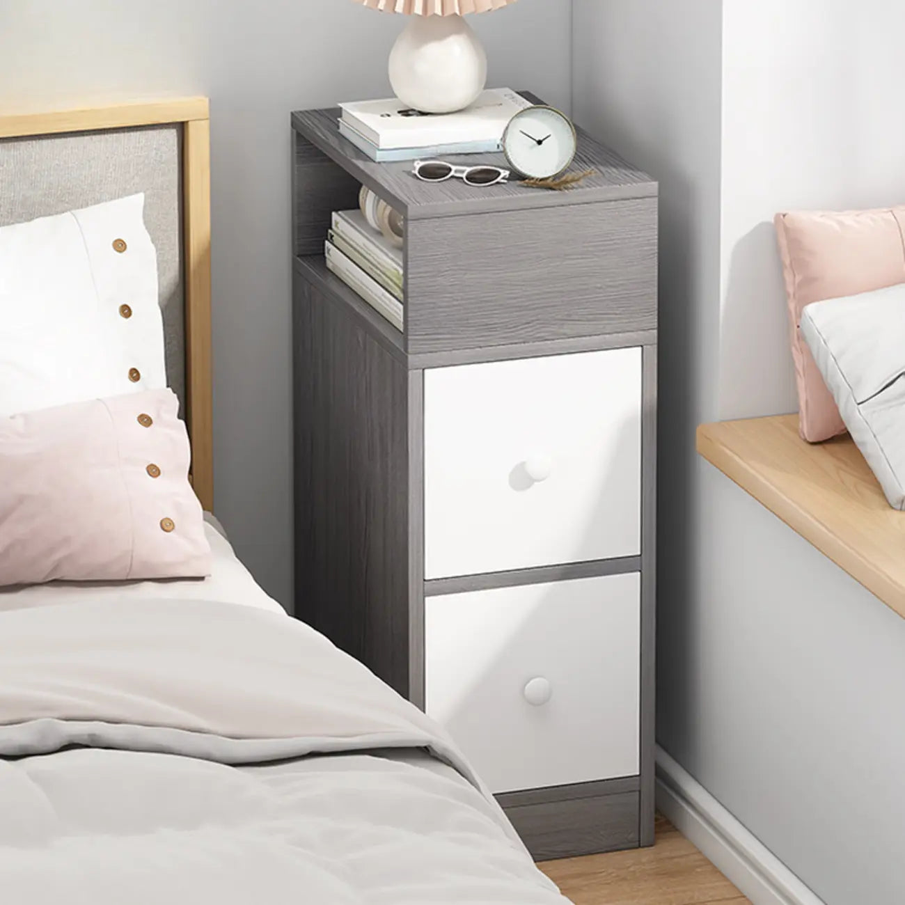 Natural Finish Casual Engineered Wood 3 Drawer Nightstand