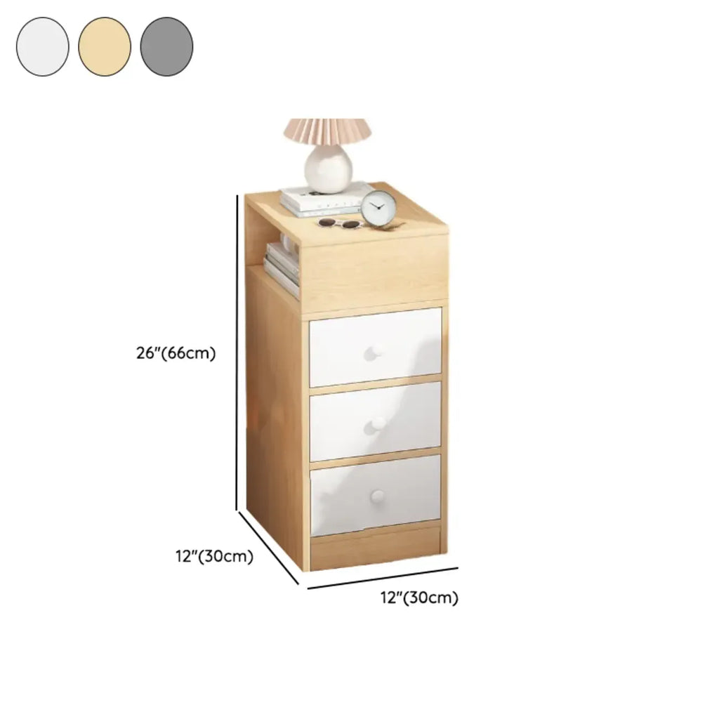 Natural Finish Casual Engineered Wood 3 Drawer Nightstand