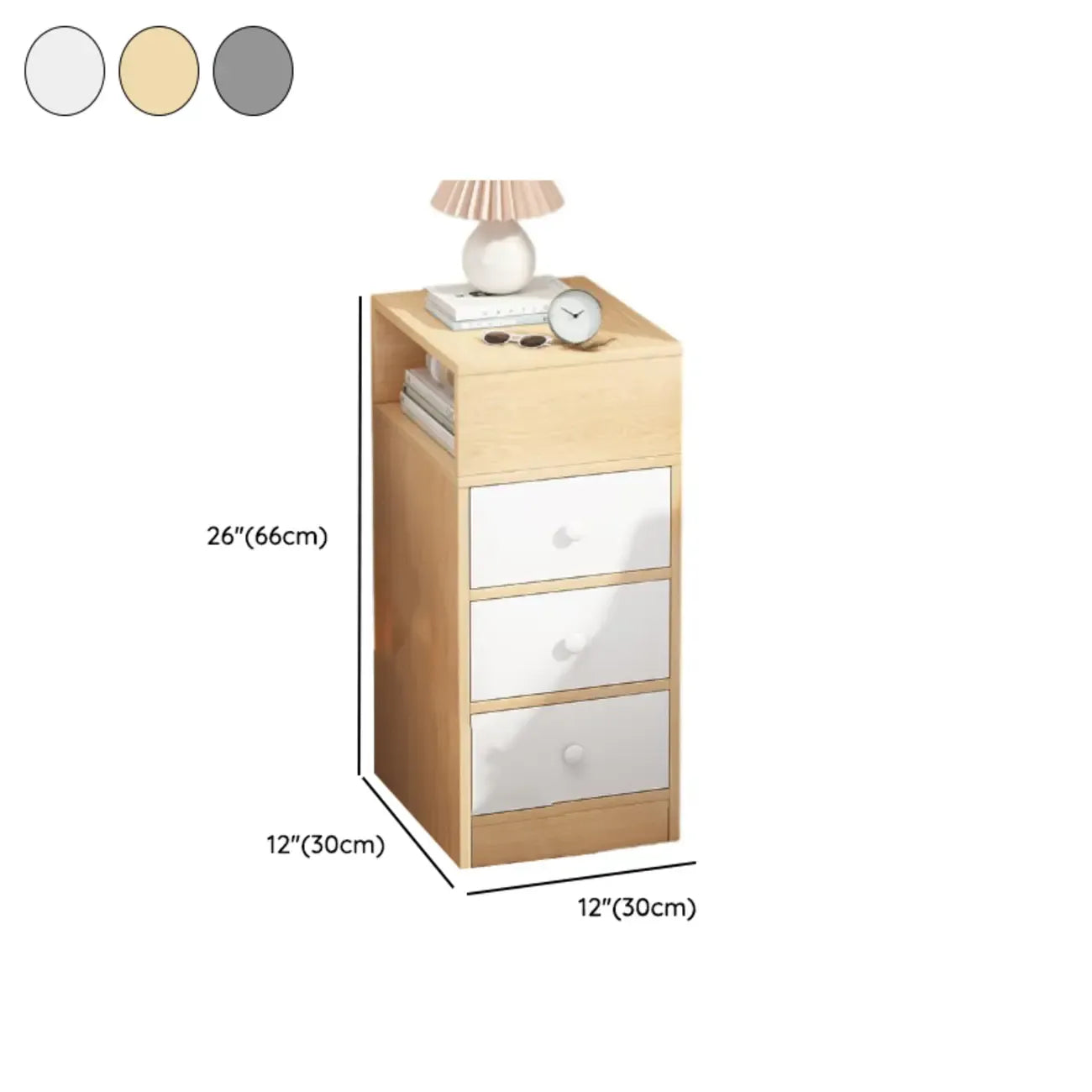 Natural Finish Casual Engineered Wood 3 Drawer Nightstand