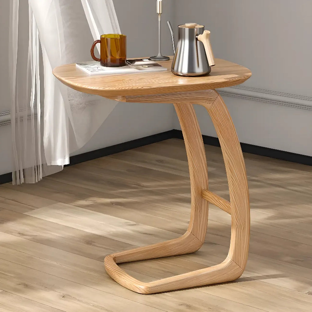 Minimalist C Shaped Natural Wood Living Room Side Table