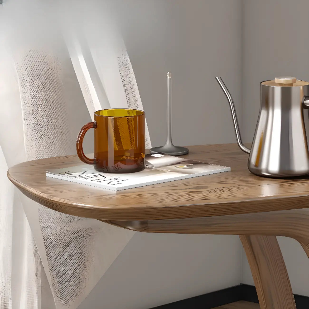 Minimalist C Shaped Natural Wood Living Room Side Table