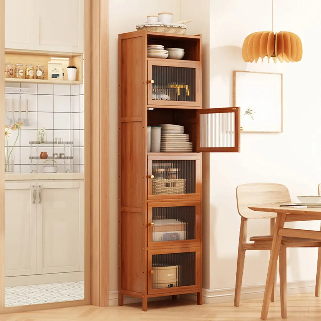 Modern Narrow Bamboo Buffet with Wooden Countertop