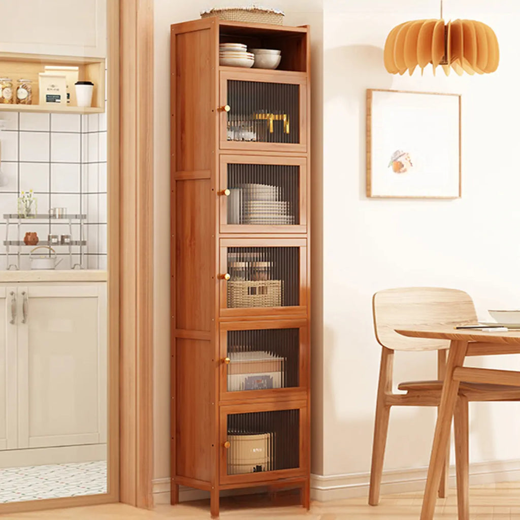 Modern Narrow Bamboo Buffet with Wooden Countertop