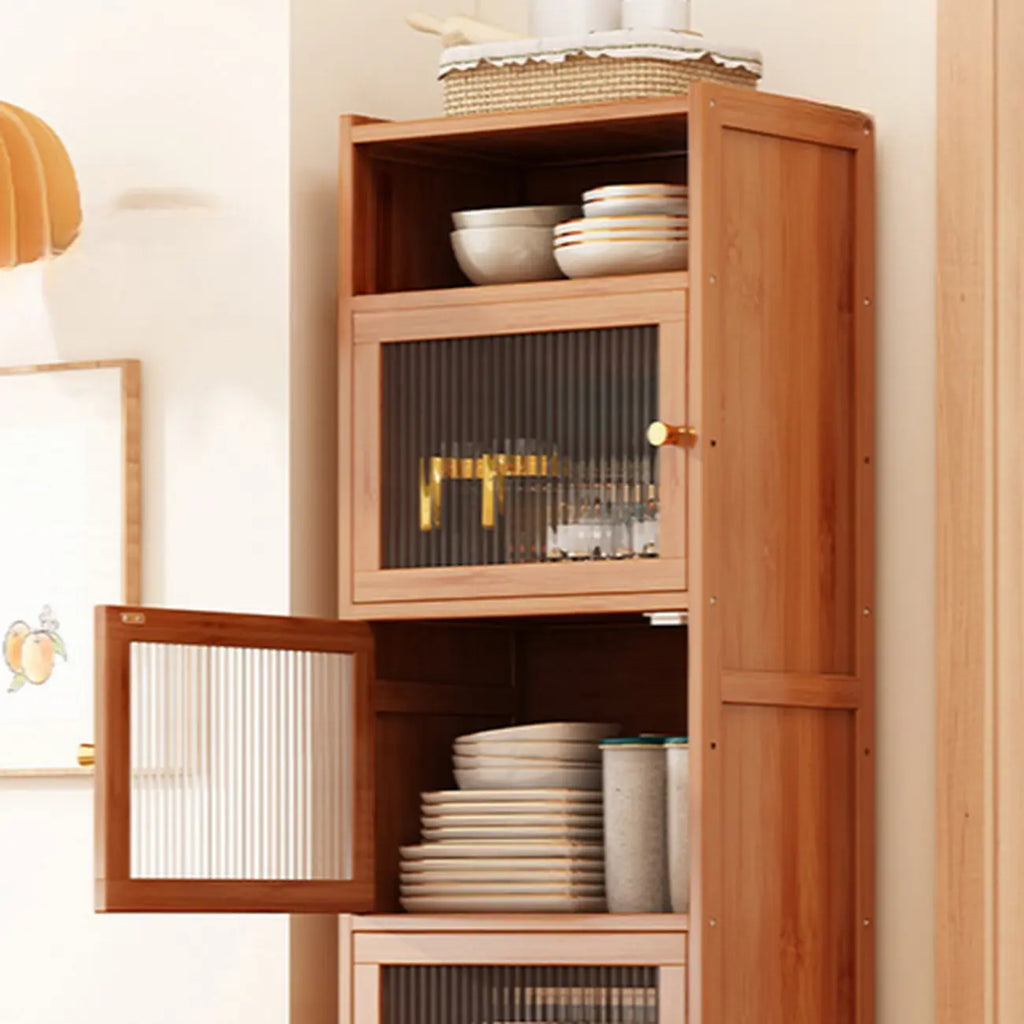 Modern Narrow Bamboo Buffet with Wooden Countertop
