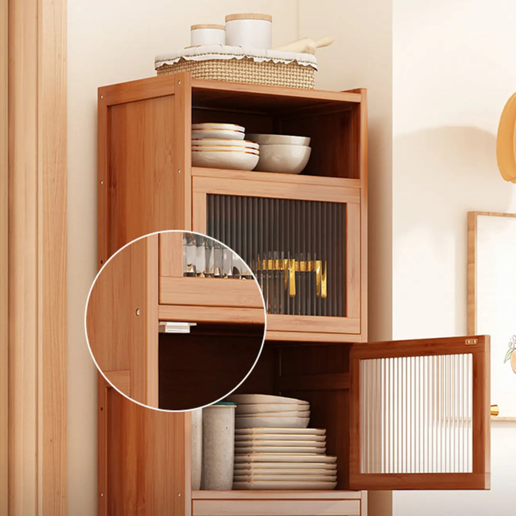 Modern Narrow Bamboo Buffet with Wooden Countertop