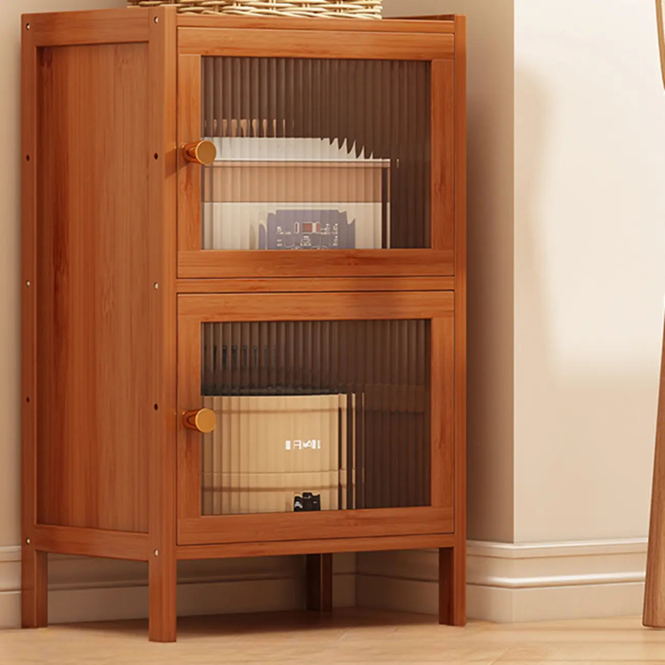 Modern Narrow Bamboo Buffet with Wooden Countertop