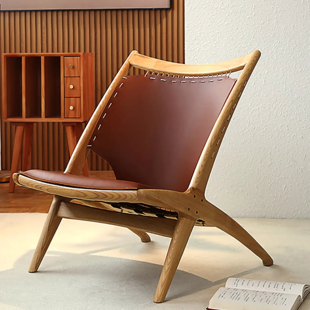 Minimalist Brown Saddle Leather Armchair Living Room